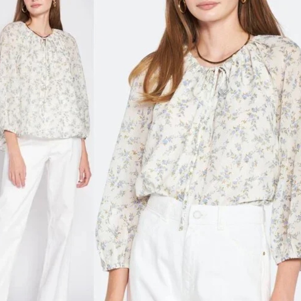 En Saison NEW Sullivan Floral Tie-Neck Peasant Blouse